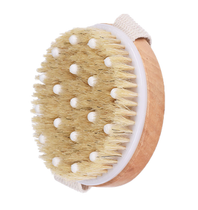 Wholesale Natural Round Shape Boar Bristle Body Brush Exfoliating Wood Bath Brush Made of Bamboo for Shower Massage