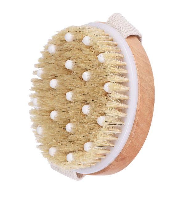 Wholesale Natural Round Shape Boar Bristle Body Brush Exfoliating Wood Bath Brush Made of Bamboo for Shower Massage