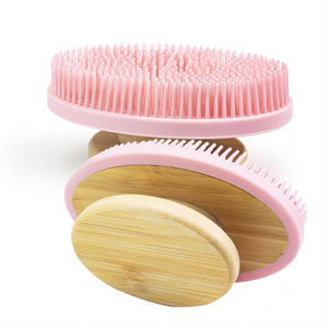 Bath Shower Bamboo Silicone Body Dry Brush Gentle for Skin Exfoliating Back Wash Cleaning Scrub Massager Silicone Body Scrubber