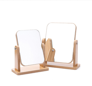 Wholesale Handheld Single-Sided Lighted Foldable Desktop Makeup Mirror Logo Wooden Frame Digital Print Small Holiday Bedroom