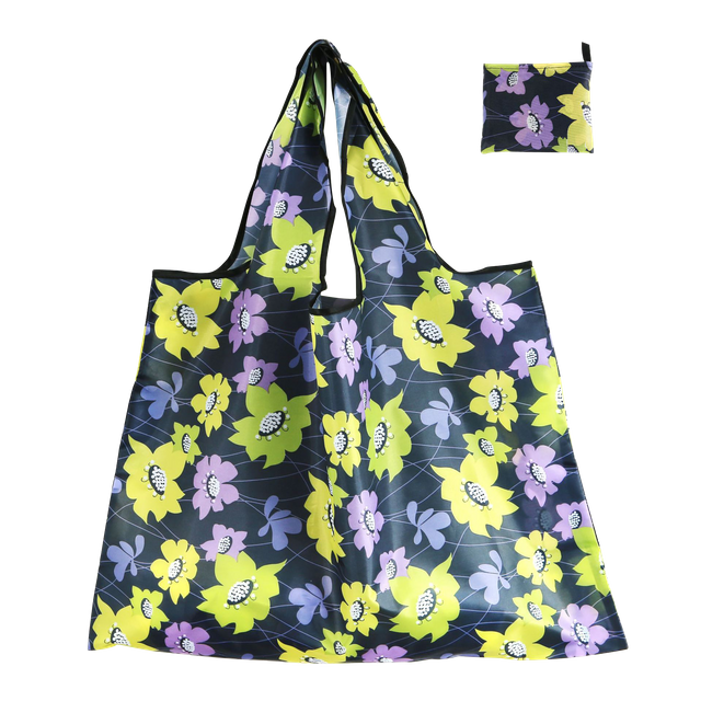 Eco Friendly Reusable Waterproof Polyester Heavy Duty Folding Shopping Bag Foldable Grocery Tote Bag With Custom Printed Logo