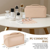Portable Makeup Bag Opens Flat Lay Makeup Bag with Strap for Travel Waterproof Anti-dust Large Leather Cosmetic Bag for Women