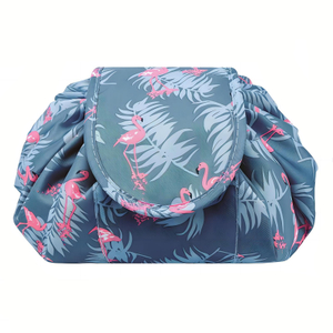 Women Polyester Capacity Lazy Drawstring Cosmetic Bag Travel Storage Pouch Makeup Bag
