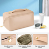 Portable Makeup Bag Opens Flat Lay Makeup Bag with Strap for Travel Waterproof Anti-dust Large Leather Cosmetic Bag for Women