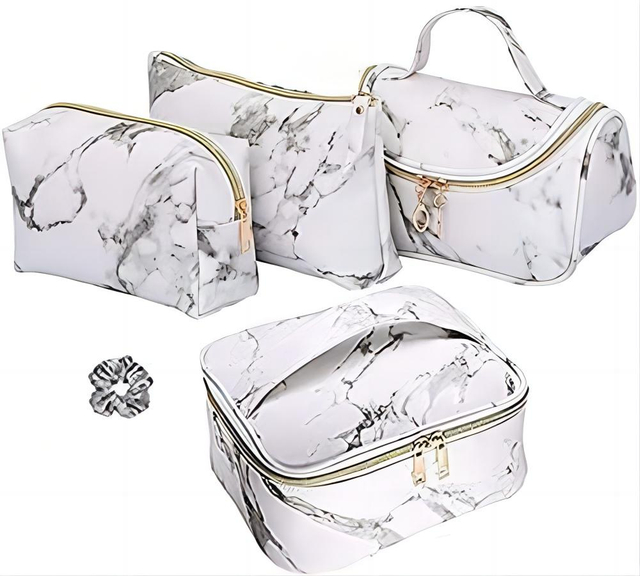 4PK Women Waterproof Marble Makeup Bag Large Cosmetic Organizer Travel Train Case Portable Storage Bags