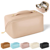 Portable Makeup Bag Opens Flat Lay Makeup Bag with Strap for Travel Waterproof Anti-dust Large Leather Cosmetic Bag for Women