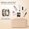 Portable Makeup Bag Opens Flat Lay Makeup Bag with Strap for Travel Waterproof Anti-dust Large Leather Cosmetic Bag for Women