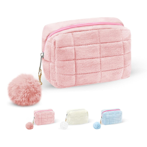Promotion gift travel accessories fur pink cosmetics travel bag wholesale custom makeup bag pouch for girls mini cosmetics bag