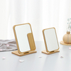 Wholesale Handheld Single-Sided Lighted Foldable Desktop Makeup Mirror Logo Wooden Frame Digital Print Small Holiday Bedroom