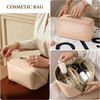 Portable Makeup Bag Opens Flat Lay Makeup Bag with Strap for Travel Waterproof Anti-dust Large Leather Cosmetic Bag for Women