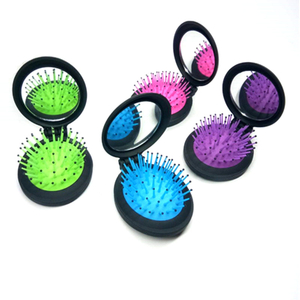 2025 Wide Tooth Wooden Hair Grooming Massager Hair Comb Plastic Hair Brush with Mirror